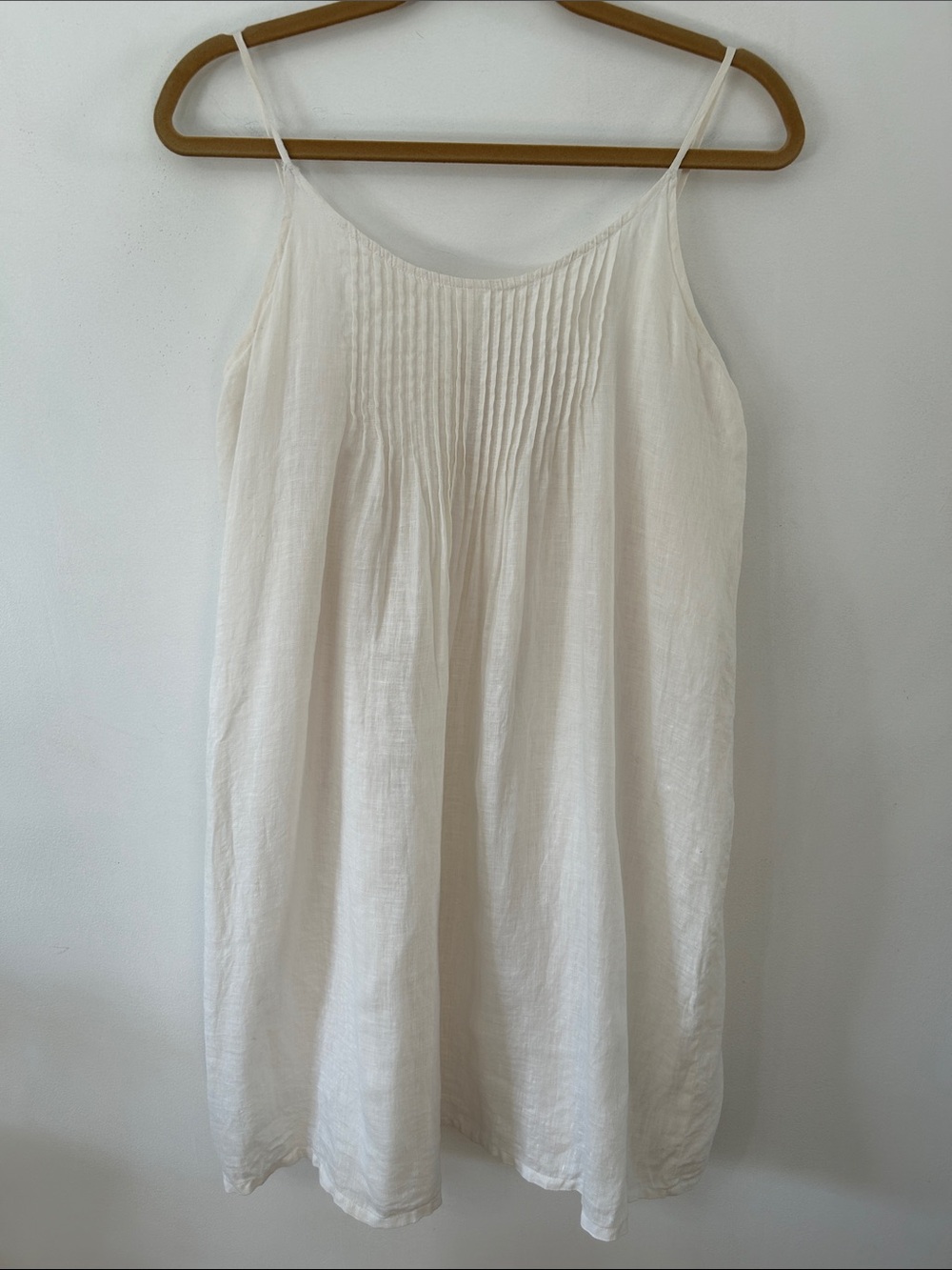 Two by Vince Camuto Linen Pintuck Slip Dress White Cottagecore Midi Nap Dress